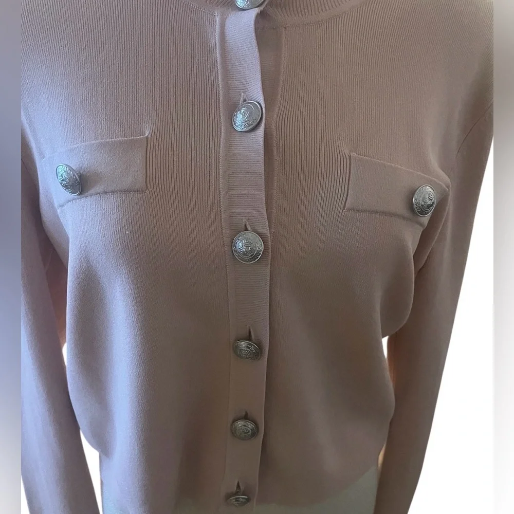L'AGENCE LIGHT PINK BUTTON-UP LONG SLEEVE CARDIGAN SIZE L
